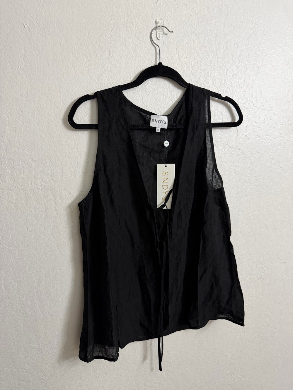 SNDYS Black Tie-Front Sheer Camisole